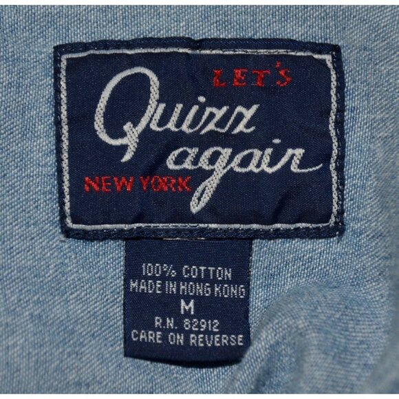 Vintage Quizz Again Cotton Denim Button Up Shirt Size M Embroidered Christmas - Picture 8 of 9